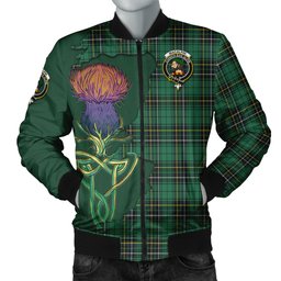 Scottish MacAlpin Ancient Tartan Family Crest with Thistle and Scotland Map Tartan Plaid Bomber Jacket Scottish Plaid Tartan Plaid - ScotsTee - scotstee.com