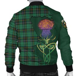 Scottish MacAlpin Ancient Tartan Family Crest with Thistle and Scotland Map Tartan Plaid Bomber Jacket Scottish Plaid Tartan Plaid - ScotsTee - scotstee.com