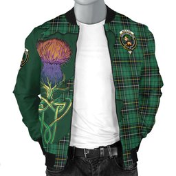 Scottish MacAlpin Ancient Tartan Family Crest with Thistle and Scotland Map Tartan Plaid Bomber Jacket Scottish Plaid Tartan Plaid - ScotsTee - scotstee.com