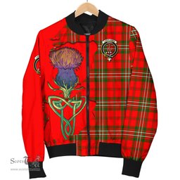 Scottish Langlands Tartan Family Crest with Thistle and Scotland Map Tartan Plaid Bomber Jacket Scottish Plaid Tartan Plaid - ScotsTee - scotstee.com