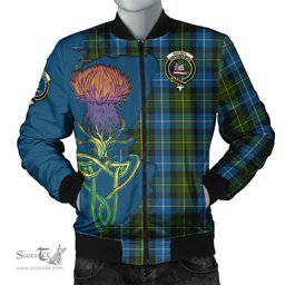 Scottish MacNeil of Barra Tartan Family Crest with Thistle and Scotland Map Tartan Plaid Bomber Jacket Scottish Plaid Tartan Plaid - ScotsTee - scotstee.com