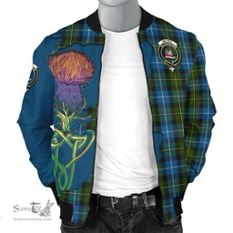 Scottish MacNeil of Barra Tartan Family Crest with Thistle and Scotland Map Tartan Plaid Bomber Jacket Scottish Plaid Tartan Plaid - ScotsTee - scotstee.com