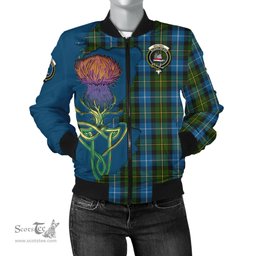 Scottish MacNeil of Barra Tartan Family Crest with Thistle and Scotland Map Tartan Plaid Bomber Jacket Scottish Plaid Tartan Plaid - ScotsTee - scotstee.com