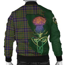 Scottish MacMillan Hunting Modern Tartan Family Crest with Thistle and Scotland Map Tartan Plaid Bomber Jacket Scottish Plaid Tartan Plaid - ScotsTee - scotstee.com