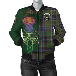 Scottish MacMillan Hunting Modern Tartan Family Crest with Thistle and Scotland Map Tartan Plaid Bomber Jacket Scottish Plaid Tartan Plaid - ScotsTee - scotstee.com
