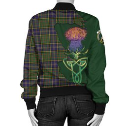 Scottish MacMillan Hunting Modern Tartan Family Crest with Thistle and Scotland Map Tartan Plaid Bomber Jacket Scottish Plaid Tartan Plaid - ScotsTee - scotstee.com