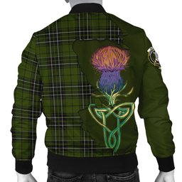 Scottish MacLean Hunting Tartan Family Crest with Thistle and Scotland Map Tartan Plaid Bomber Jacket Scottish Plaid Tartan Plaid - ScotsTee - scotstee.com