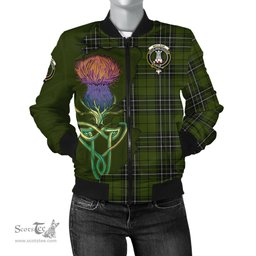 Scottish MacLean Hunting Tartan Family Crest with Thistle and Scotland Map Tartan Plaid Bomber Jacket Scottish Plaid Tartan Plaid - ScotsTee - scotstee.com