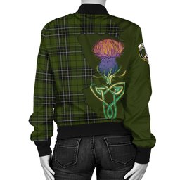 Scottish MacLean Hunting Tartan Family Crest with Thistle and Scotland Map Tartan Plaid Bomber Jacket Scottish Plaid Tartan Plaid - ScotsTee - scotstee.com