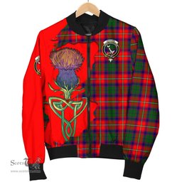 Scottish Hopkirk Tartan Family Crest with Thistle and Scotland Map Tartan Plaid Bomber Jacket Scottish Plaid Tartan Plaid - ScotsTee - scotstee.com