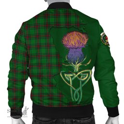 Scottish Lundin Tartan Family Crest with Thistle and Scotland Map Tartan Plaid Bomber Jacket Scottish Plaid Tartan Plaid - ScotsTee - scotstee.com