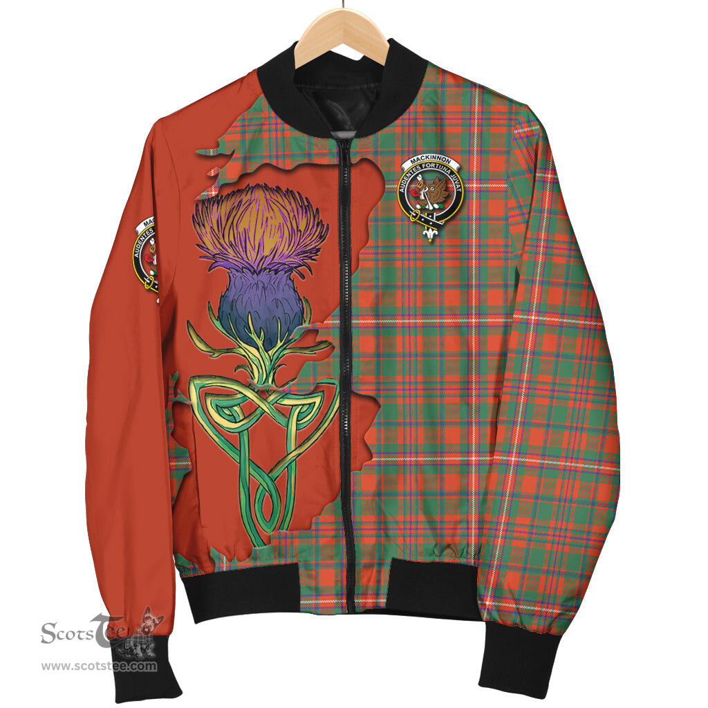 Scottish MacKinnon Ancient Tartan Family Crest with Thistle and Scotland Map Tartan Plaid Bomber Jacket Scottish Plaid Tartan Plaid - ScotsTee - scotstee.com