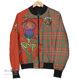 Scottish MacKinnon Ancient Tartan Family Crest with Thistle and Scotland Map Tartan Plaid Bomber Jacket Scottish Plaid Tartan Plaid - ScotsTee - scotstee.com