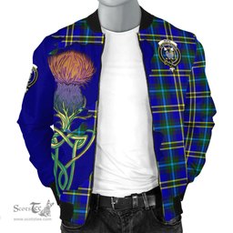Scottish Hope Modern Tartan Family Crest with Thistle and Scotland Map Tartan Plaid Bomber Jacket Scottish Plaid Tartan Plaid - ScotsTee - scotstee.com
