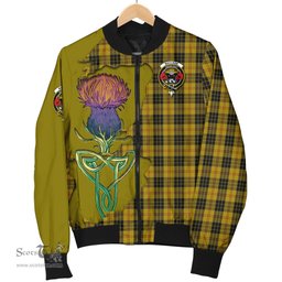 Scottish MacLeod Tartan Family Crest with Thistle and Scotland Map Tartan Plaid Bomber Jacket Scottish Plaid Tartan Plaid - ScotsTee - scotstee.com