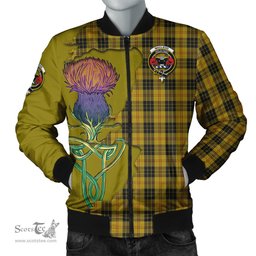 Scottish MacLeod Tartan Family Crest with Thistle and Scotland Map Tartan Plaid Bomber Jacket Scottish Plaid Tartan Plaid - ScotsTee - scotstee.com