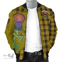 Scottish MacLeod Tartan Family Crest with Thistle and Scotland Map Tartan Plaid Bomber Jacket Scottish Plaid Tartan Plaid - ScotsTee - scotstee.com
