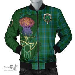 Scottish Irvine of Bonshaw Tartan Family Crest with Thistle and Scotland Map Tartan Plaid Bomber Jacket Scottish Plaid Tartan Plaid - ScotsTee - scotstee.com