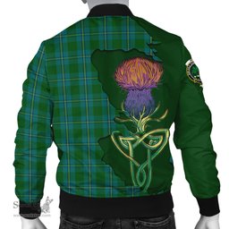 Scottish Irvine of Bonshaw Tartan Family Crest with Thistle and Scotland Map Tartan Plaid Bomber Jacket Scottish Plaid Tartan Plaid - ScotsTee - scotstee.com
