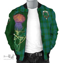 Scottish Irvine of Bonshaw Tartan Family Crest with Thistle and Scotland Map Tartan Plaid Bomber Jacket Scottish Plaid Tartan Plaid - ScotsTee - scotstee.com