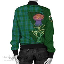 Scottish Irvine of Bonshaw Tartan Family Crest with Thistle and Scotland Map Tartan Plaid Bomber Jacket Scottish Plaid Tartan Plaid - ScotsTee - scotstee.com