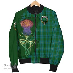 Scottish Irvine of Bonshaw Tartan Family Crest with Thistle and Scotland Map Tartan Plaid Bomber Jacket Scottish Plaid Tartan Plaid - ScotsTee - scotstee.com