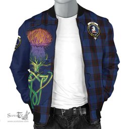 Scottish Home (Hume) Tartan Family Crest with Thistle and Scotland Map Tartan Plaid Bomber Jacket Scottish Plaid Tartan Plaid - ScotsTee - scotstee.com