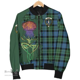 Scottish MacKay Ancient Tartan Family Crest with Thistle and Scotland Map Tartan Plaid Bomber Jacket Scottish Plaid Tartan Plaid - ScotsTee - scotstee.com