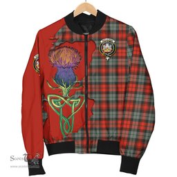 Scottish MacLachlan Weathered Tartan Family Crest with Thistle and Scotland Map Tartan Plaid Bomber Jacket Scottish Plaid Tartan Plaid - ScotsTee - scotstee.com