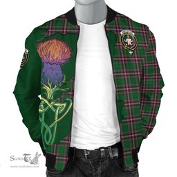 Scottish MacFarlane Hunting Tartan Family Crest with Thistle and Scotland Map Tartan Plaid Bomber Jacket Scottish Plaid Tartan Plaid - ScotsTee - scotstee.com