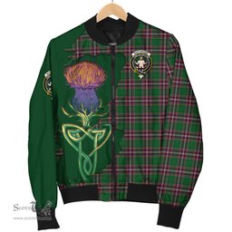 Scottish MacFarlane Hunting Tartan Family Crest with Thistle and Scotland Map Tartan Plaid Bomber Jacket Scottish Plaid Tartan Plaid - ScotsTee - scotstee.com