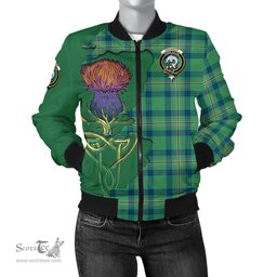 Scottish Kennedy Ancient Tartan Family Crest with Thistle and Scotland Map Tartan Plaid Bomber Jacket Scottish Plaid Tartan Plaid - ScotsTee - scotstee.com