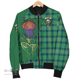 Scottish Kennedy Ancient Tartan Family Crest with Thistle and Scotland Map Tartan Plaid Bomber Jacket Scottish Plaid Tartan Plaid - ScotsTee - scotstee.com