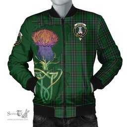 Scottish MacLean of Duart Hunting Tartan Family Crest with Thistle and Scotland Map Tartan Plaid Bomber Jacket Scottish Plaid Tartan Plaid - ScotsTee - scotstee.com
