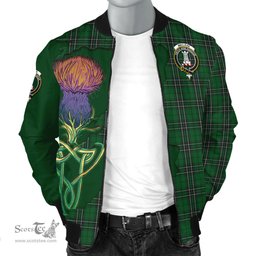 Scottish MacLean of Duart Hunting Tartan Family Crest with Thistle and Scotland Map Tartan Plaid Bomber Jacket Scottish Plaid Tartan Plaid - ScotsTee - scotstee.com
