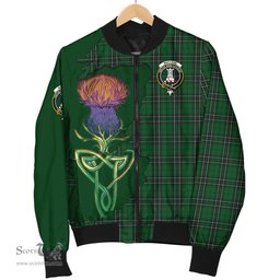 Scottish MacLean of Duart Hunting Tartan Family Crest with Thistle and Scotland Map Tartan Plaid Bomber Jacket Scottish Plaid Tartan Plaid - ScotsTee - scotstee.com