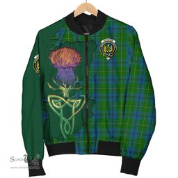 Scottish Johnston Tartan Family Crest with Thistle and Scotland Map Tartan Plaid Bomber Jacket Scottish Plaid Tartan Plaid - ScotsTee - scotstee.com