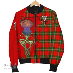 Scottish Lennox Modern Tartan Family Crest with Thistle and Scotland Map Tartan Plaid Bomber Jacket Scottish Plaid Tartan Plaid - ScotsTee - scotstee.com