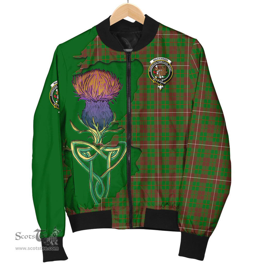 Scottish MacKinnon Hunting Modern Tartan Family Crest with Thistle and Scotland Map Tartan Plaid Bomber Jacket Scottish Plaid Tartan Plaid - ScotsTee - scotstee.com