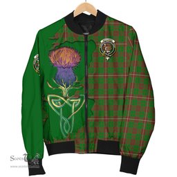 Scottish MacKinnon Hunting Modern Tartan Family Crest with Thistle and Scotland Map Tartan Plaid Bomber Jacket Scottish Plaid Tartan Plaid - ScotsTee - scotstee.com