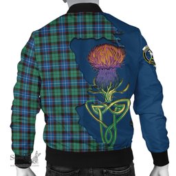 Scottish Hunter Ancient Tartan Family Crest with Thistle and Scotland Map Tartan Plaid Bomber Jacket Scottish Plaid Tartan Plaid - ScotsTee - scotstee.com