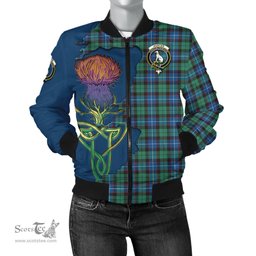 Scottish Hunter Ancient Tartan Family Crest with Thistle and Scotland Map Tartan Plaid Bomber Jacket Scottish Plaid Tartan Plaid - ScotsTee - scotstee.com