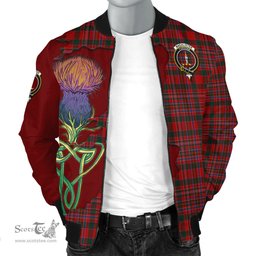 Scottish MacAlister Tartan Family Crest with Thistle and Scotland Map Tartan Plaid Bomber Jacket Scottish Plaid Tartan Plaid - ScotsTee - scotstee.com