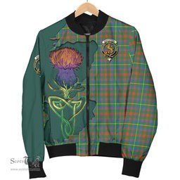 Scottish MacKintosh Hunting Ancient Tartan Family Crest with Thistle and Scotland Map Tartan Plaid Bomber Jacket Scottish Plaid Tartan Plaid - ScotsTee - scotstee.com