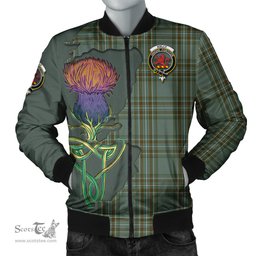 Scottish Kelly Dress Tartan Family Crest with Thistle and Scotland Map Tartan Plaid Bomber Jacket Scottish Plaid Tartan Plaid - ScotsTee - scotstee.com