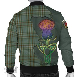 Scottish Kelly Dress Tartan Family Crest with Thistle and Scotland Map Tartan Plaid Bomber Jacket Scottish Plaid Tartan Plaid - ScotsTee - scotstee.com