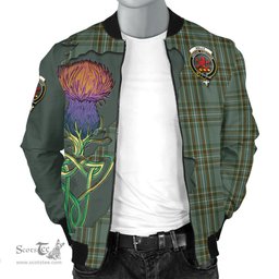 Scottish Kelly Dress Tartan Family Crest with Thistle and Scotland Map Tartan Plaid Bomber Jacket Scottish Plaid Tartan Plaid - ScotsTee - scotstee.com