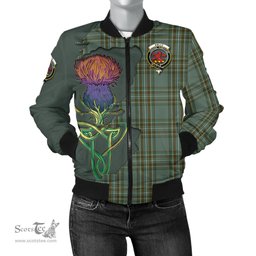 Scottish Kelly Dress Tartan Family Crest with Thistle and Scotland Map Tartan Plaid Bomber Jacket Scottish Plaid Tartan Plaid - ScotsTee - scotstee.com