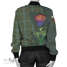 Scottish Kelly Dress Tartan Family Crest with Thistle and Scotland Map Tartan Plaid Bomber Jacket Scottish Plaid Tartan Plaid - ScotsTee - scotstee.com