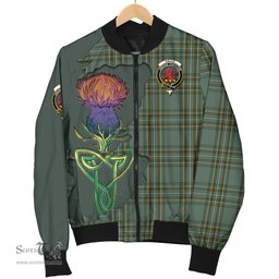 Scottish Kelly Dress Tartan Family Crest with Thistle and Scotland Map Tartan Plaid Bomber Jacket Scottish Plaid Tartan Plaid - ScotsTee - scotstee.com